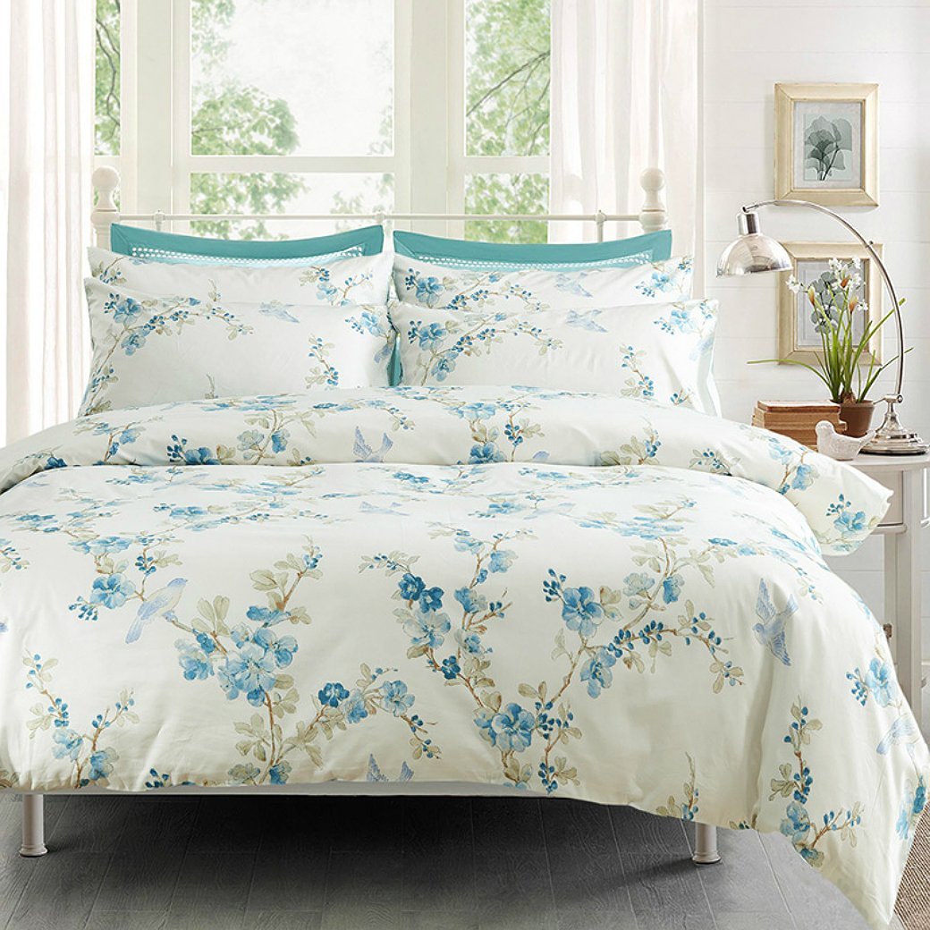 Details about   4 Piece Birds Eye View Comforter Set Blue Cotton Bedding Bedroom Linen King Size 