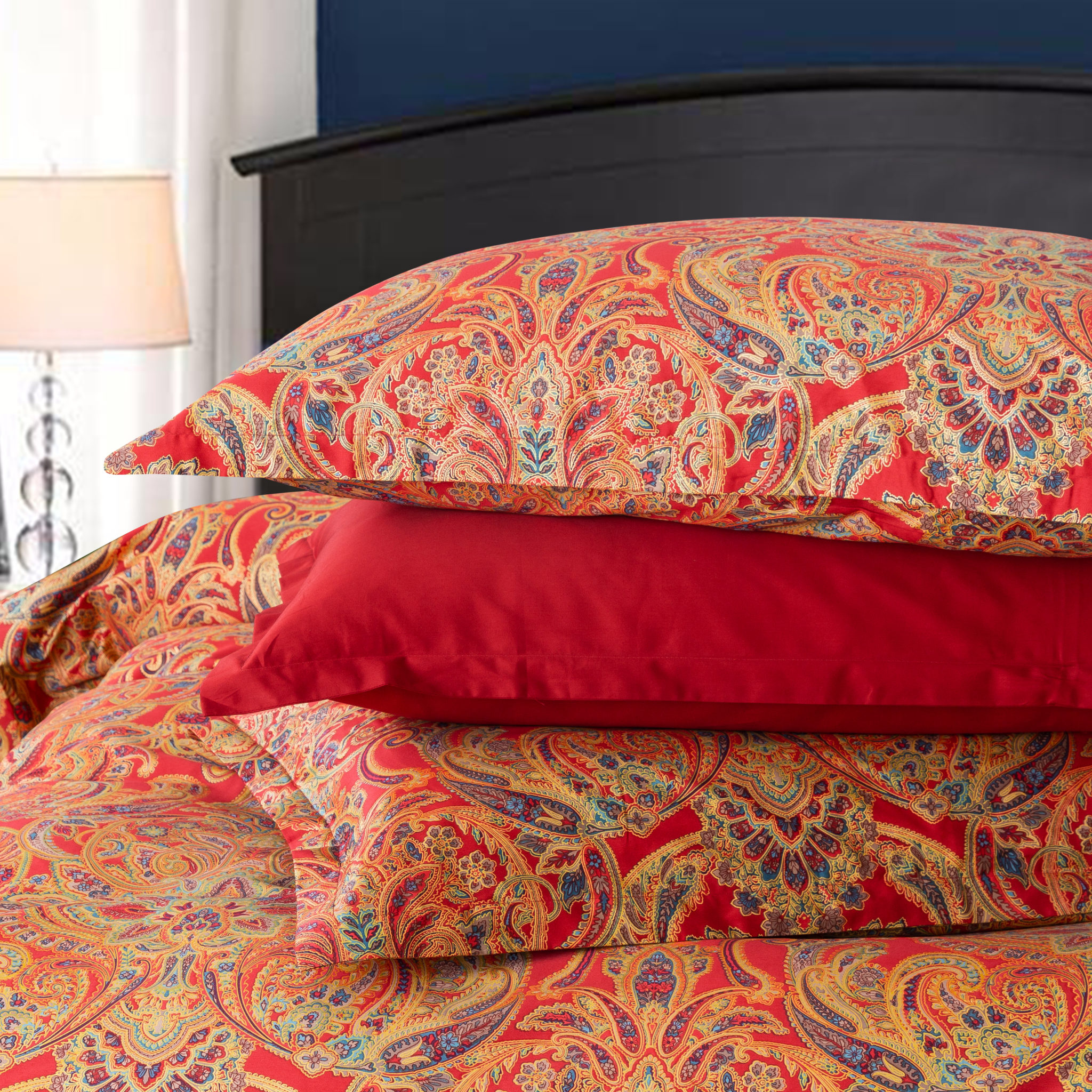 Classical Paisley Royal European Style Bedding 400tc Cotton 3pc Duvet Cover Set Boho Pattern Red