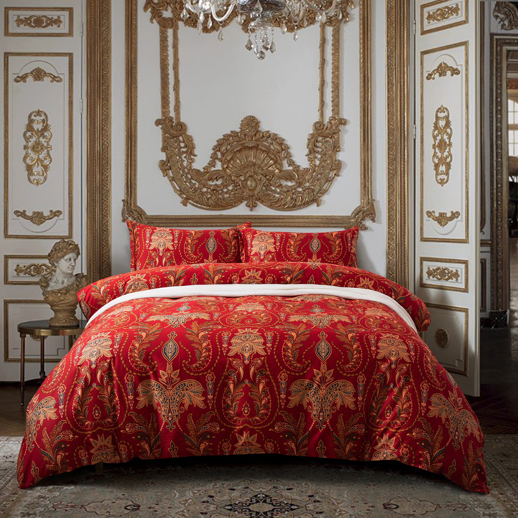 Italian Paisley Style Bedding 400tc, Red Paisley Duvet Cover Queen