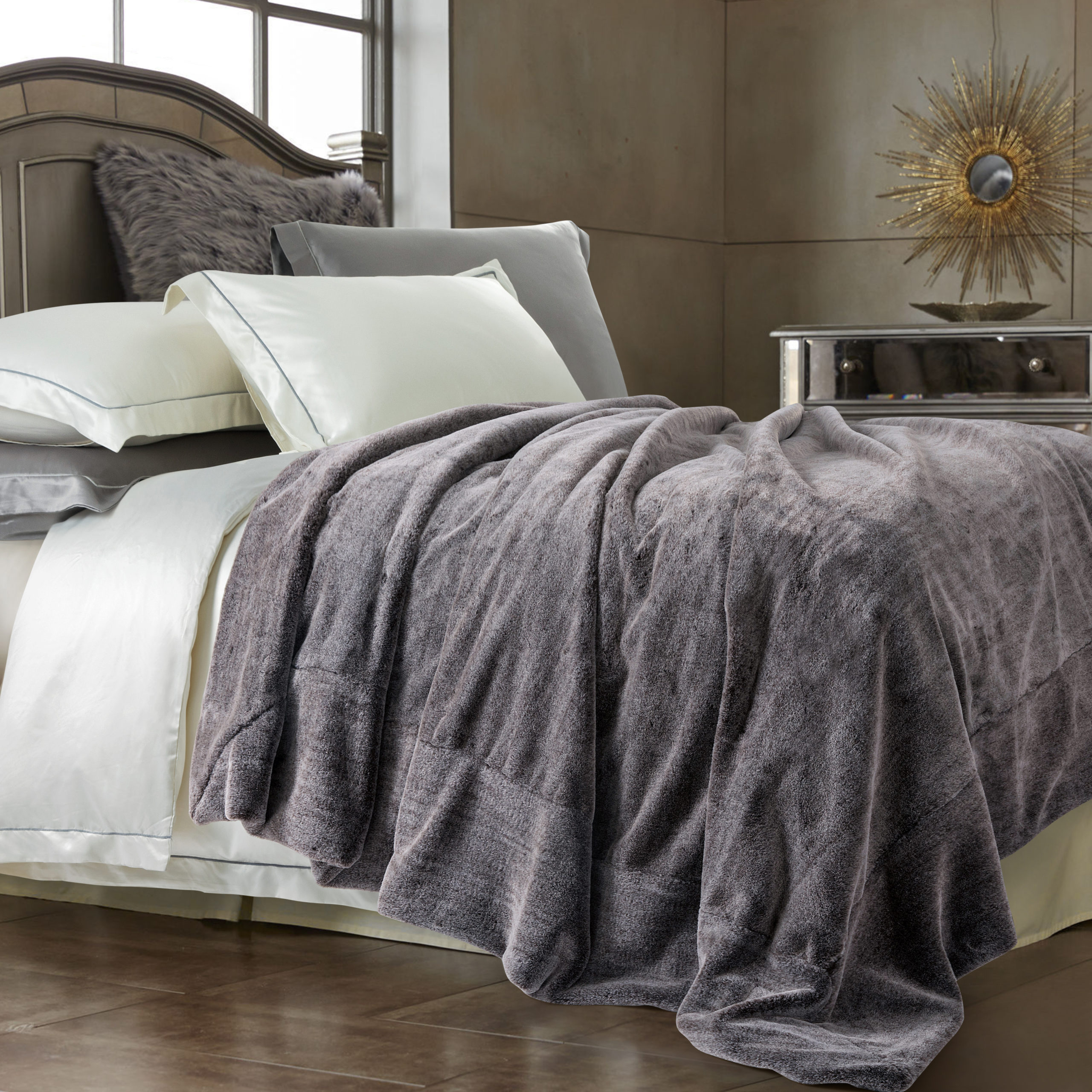Cream Rabbit Faux Fur Throw Super Soft Plush Blanket Warm Bed Double King 