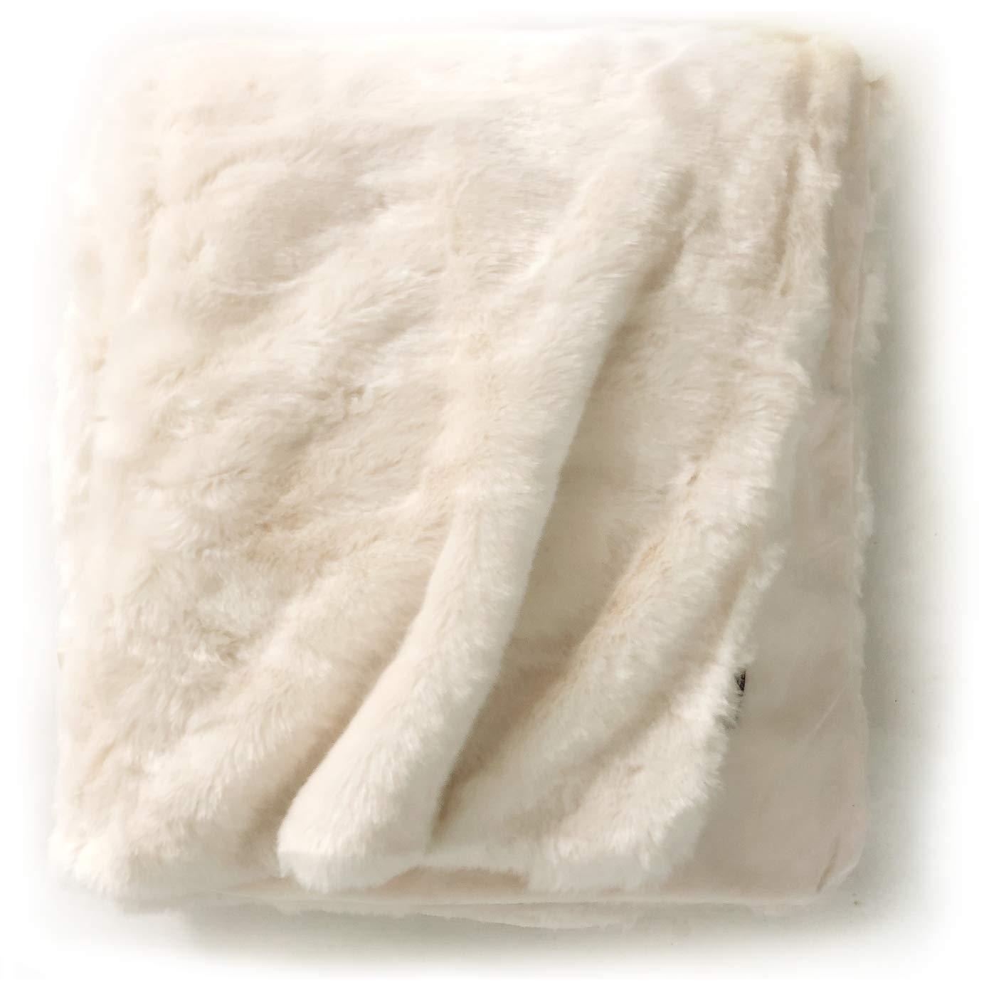 Luxury Faux Fur Throw Blanket Super Soft Oversized Thick Warm Afghan Reversible To Plush Velvet In Cream Mink