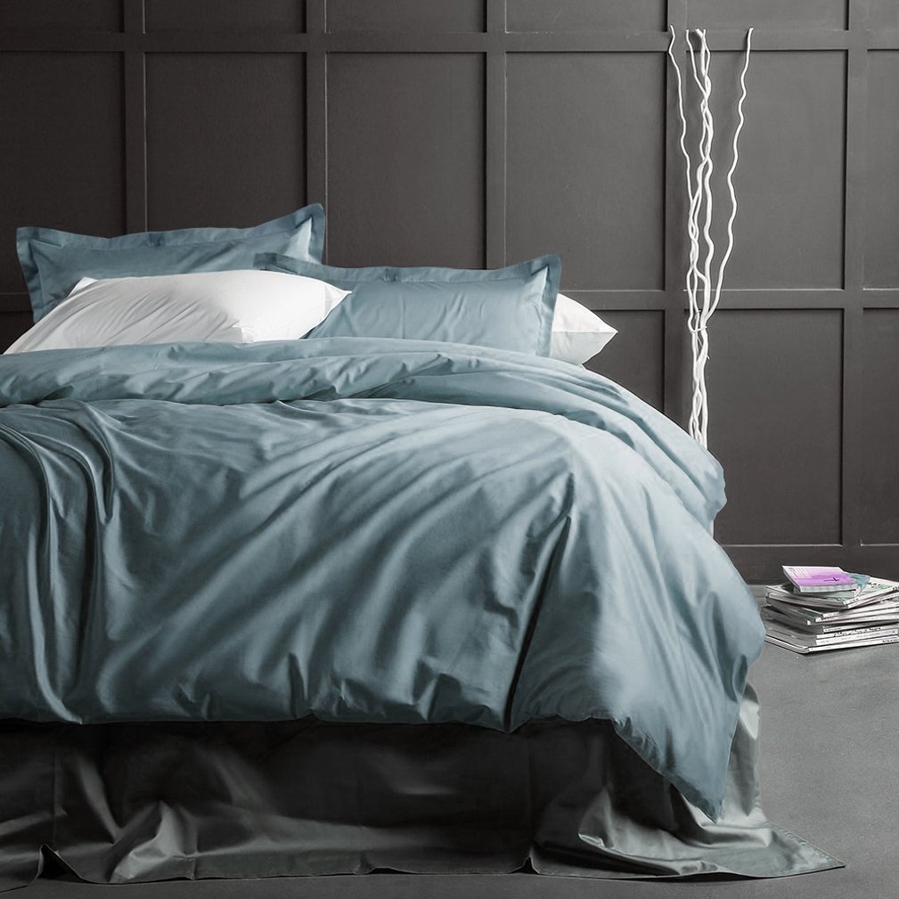 Solid Color Egyptian Cotton Luxury Bedding Set 400TC Long Staple Pima  Sateen Weave - Stormy Sea