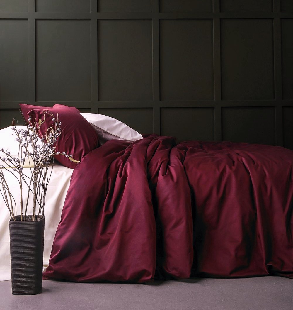 Solid Color Egyptian Cotton Luxury Bedding Set 400TC Long Staple Pima  Sateen Weave - Burgundy Wine