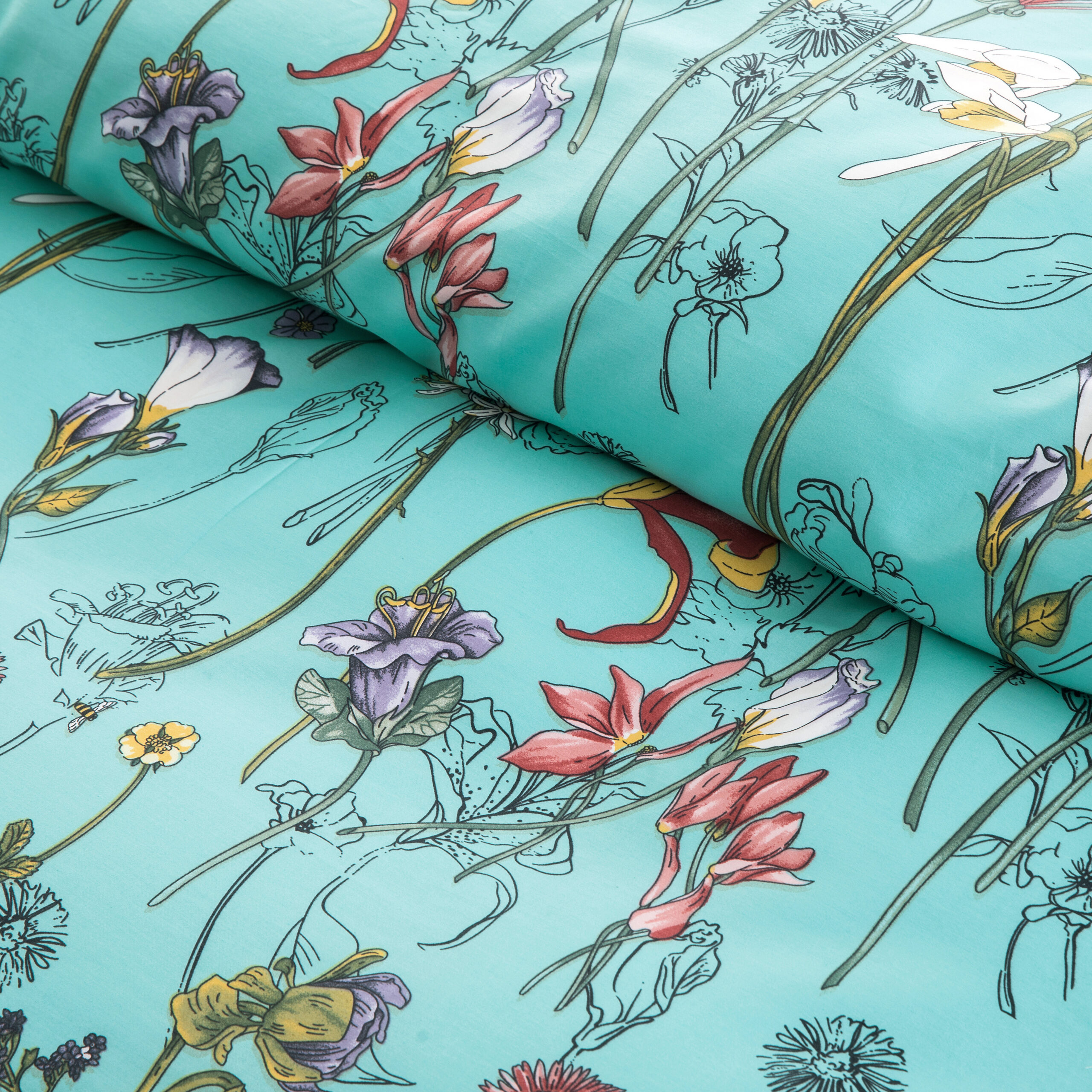 Floral Flowers Dragonfly Dragonflies 100% Cotton Sateen Sheet Set by Roostery 