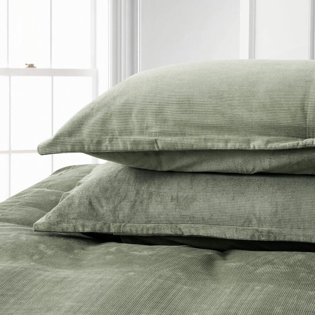Classic Velvet Corduroy Pure Cotton Luxury Duvet Cover Set Moss [eikei]
