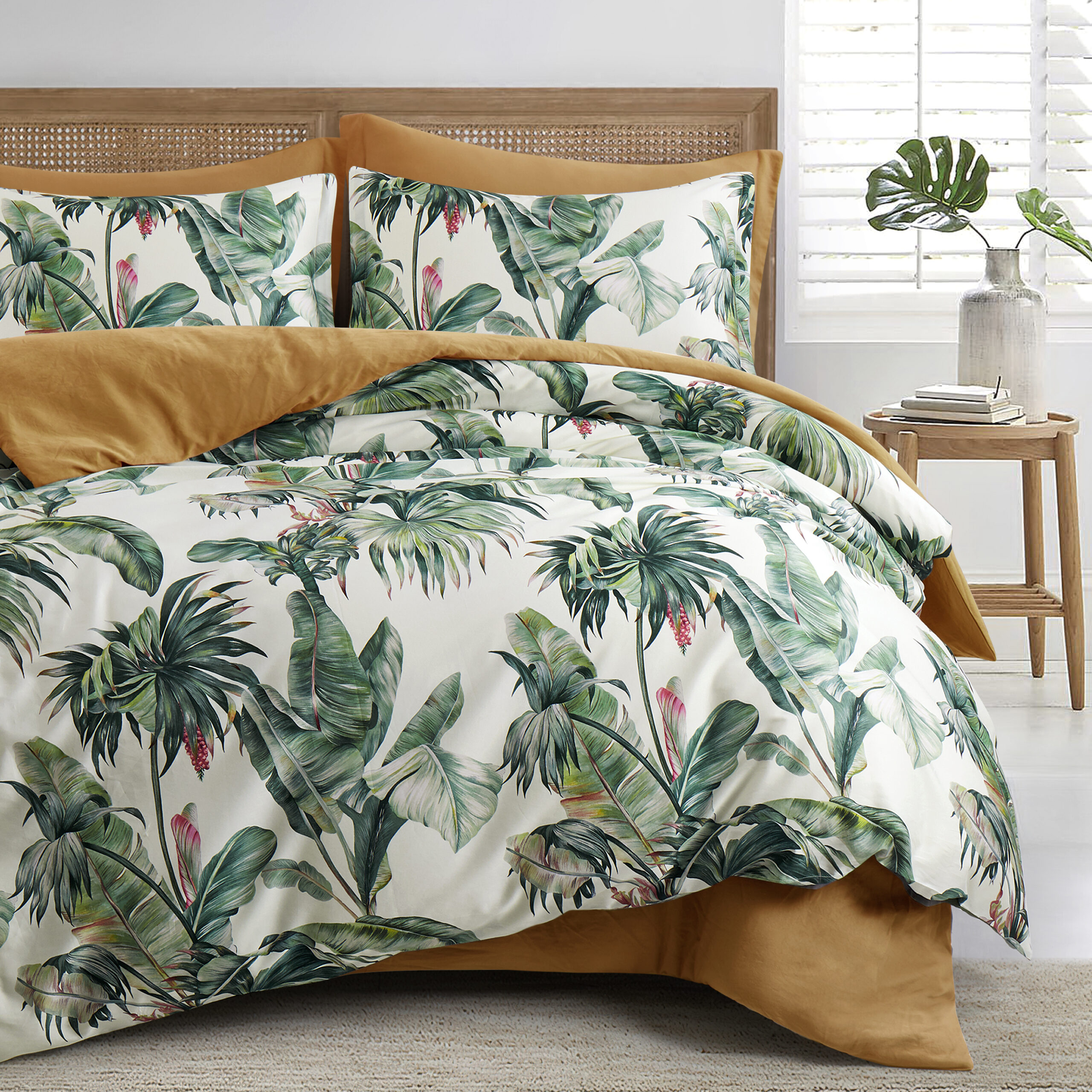 Palm Leaf Print Duvet Cover Set 400tc Cotton Sateen Fresh Tropical